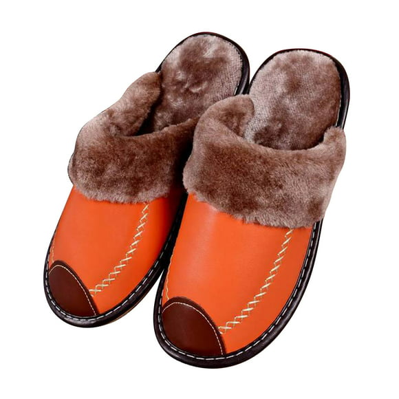 Haisum Mens Indoor/Outdoor Luxury PU Leather Mule Closed Toe Slip On House Slippers 